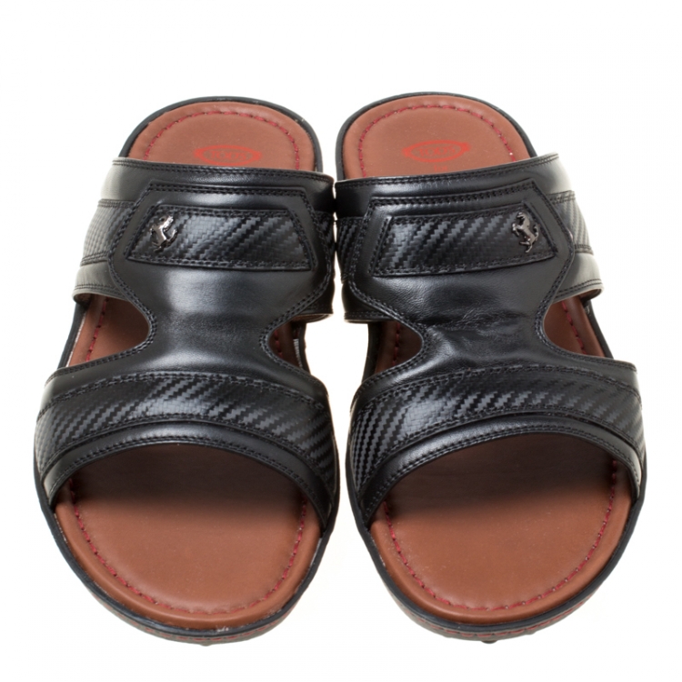 Pre Owned Tod's For Ferrari Limited Edition Black Leather Platform Slide Sandals Size 41
