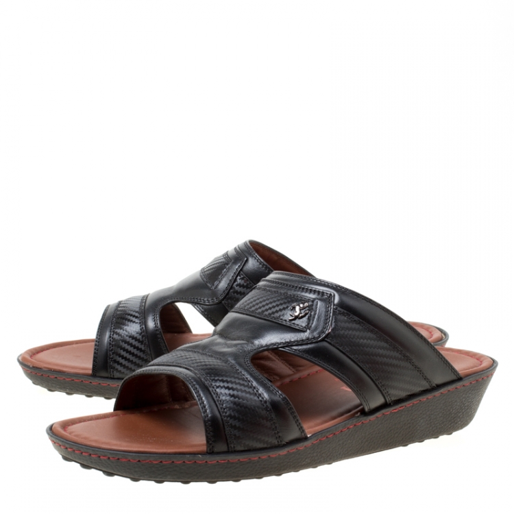 Pre Owned Tod's For Ferrari Limited Edition Black Leather Platform Slide Sandals Size 41