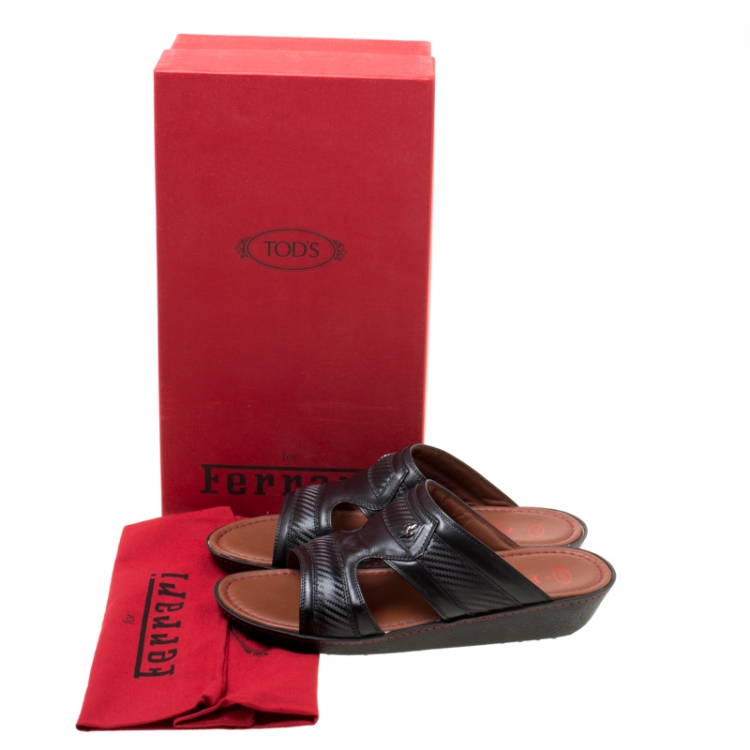 Pre Owned Tod's For Ferrari Limited Edition Black Leather Platform Slide Sandals Size 41