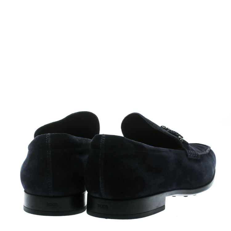 مملوكة مسبقًا Tod's Oxford Blue Suede Horsebit Loafers Size 44.5