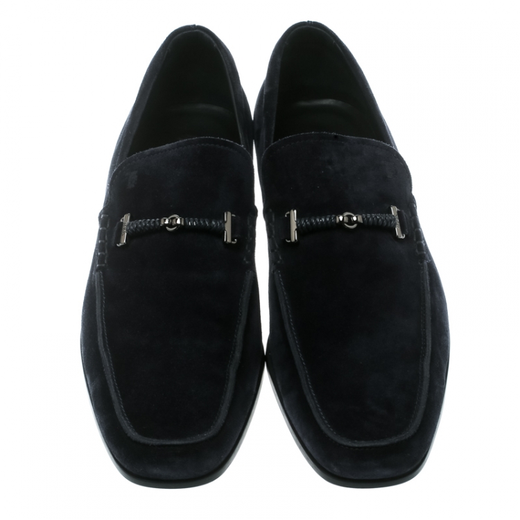 مملوكة مسبقًا Tod's Oxford Blue Suede Horsebit Loafers Size 44.5