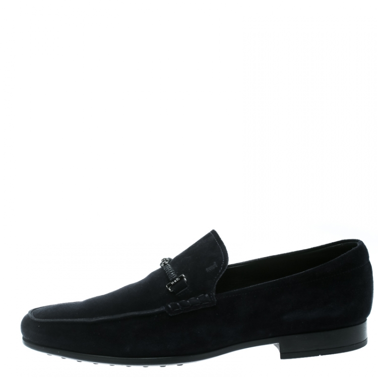 مملوكة مسبقًا Tod's Oxford Blue Suede Horsebit Loafers Size 44.5