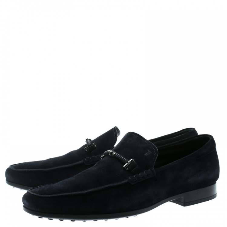 مملوكة مسبقًا Tod's Oxford Blue Suede Horsebit Loafers Size 44.5