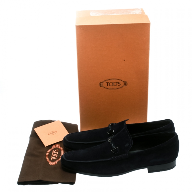 مملوكة مسبقًا Tod's Oxford Blue Suede Horsebit Loafers Size 44.5
