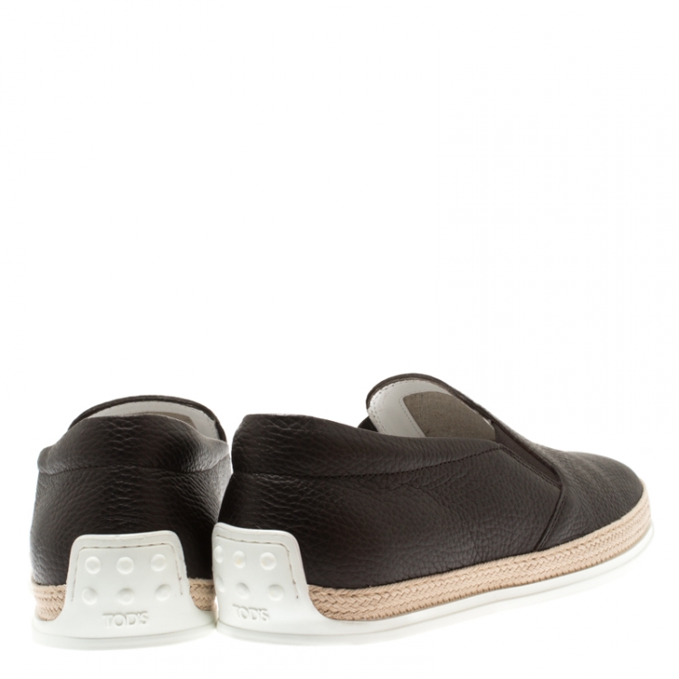 Pre Owned Tod's Brown Leather Pantofola Espadrille Slip On Sneakers Size 42