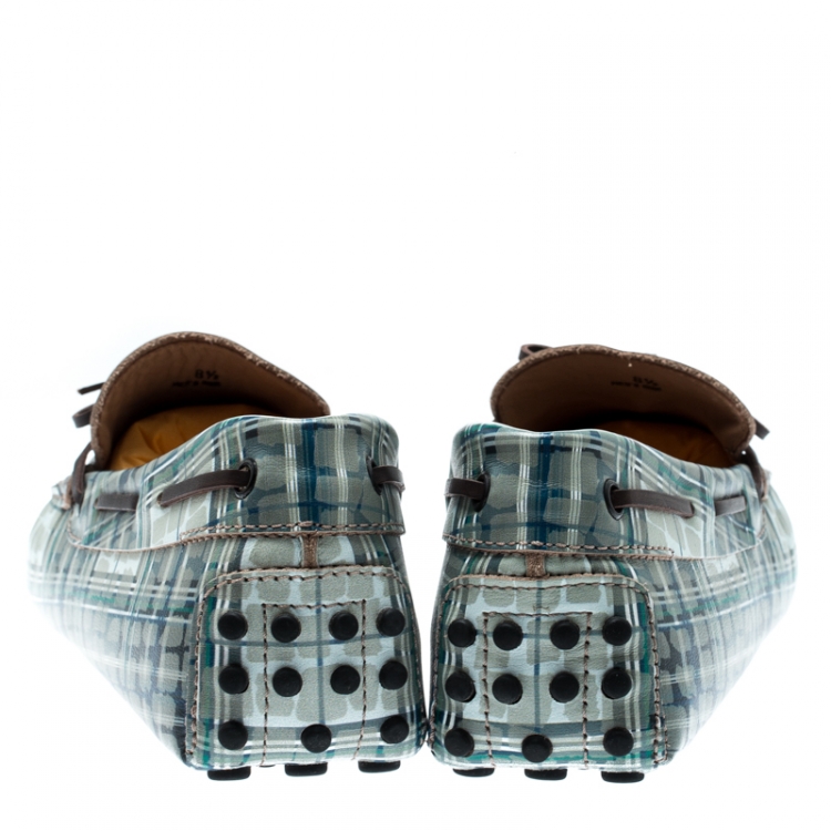 Pre Owned Tod's Abstract Print Leather Bow Loafers Size 42.5