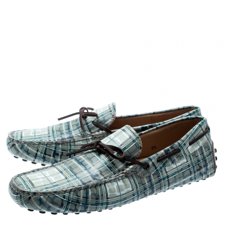Pre Owned Tod's Abstract Print Leather Bow Loafers Size 42.5