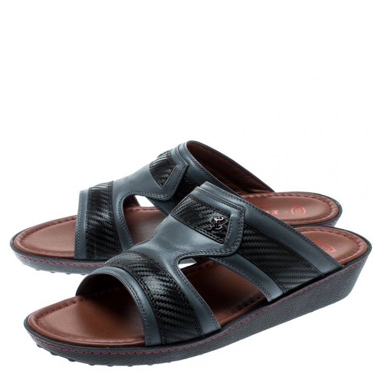 Pre Owned Tod's For Ferrari Limited Edition Grey Leather Platform Slide Sandals Size 41.5
