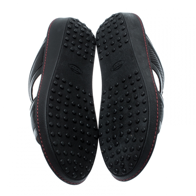 مملوكة مسبقًا Tod's For Ferrari Limited Edition Black Leather Platform Slide Sandals Size 41.5