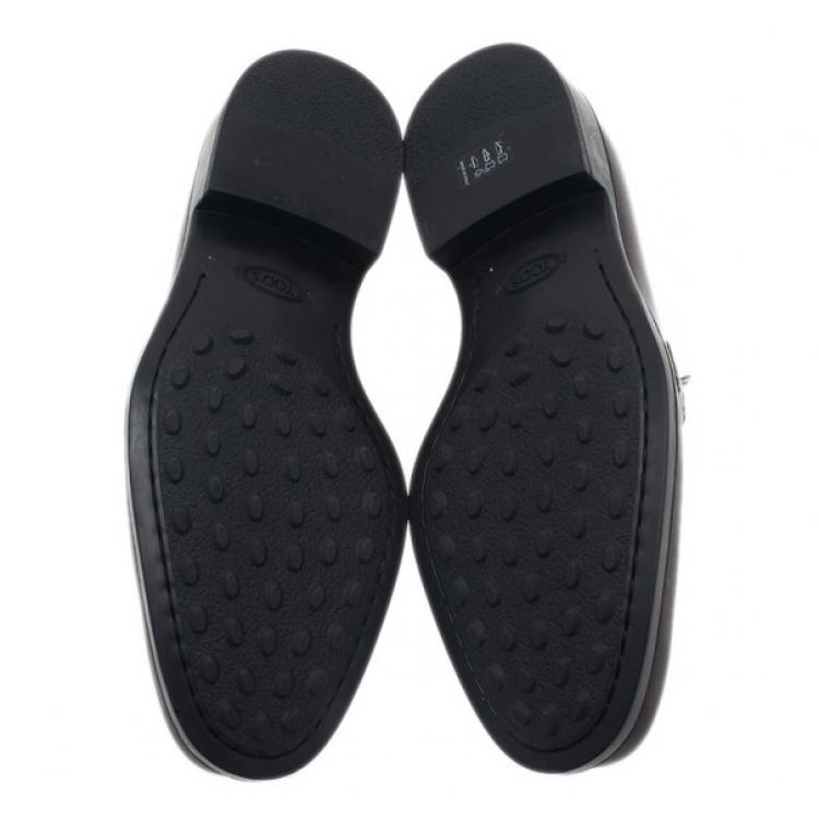 Pre Owned Tod's Brown Leather Saddle TT Buckle Loafers Size 42.5