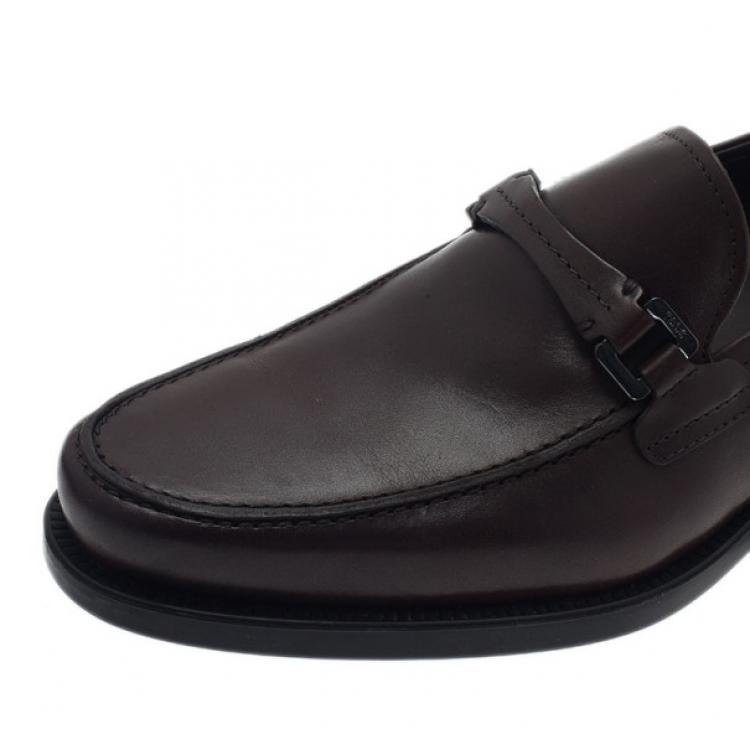 Pre Owned Tod's Brown Leather Saddle TT Buckle Loafers Size 42.5