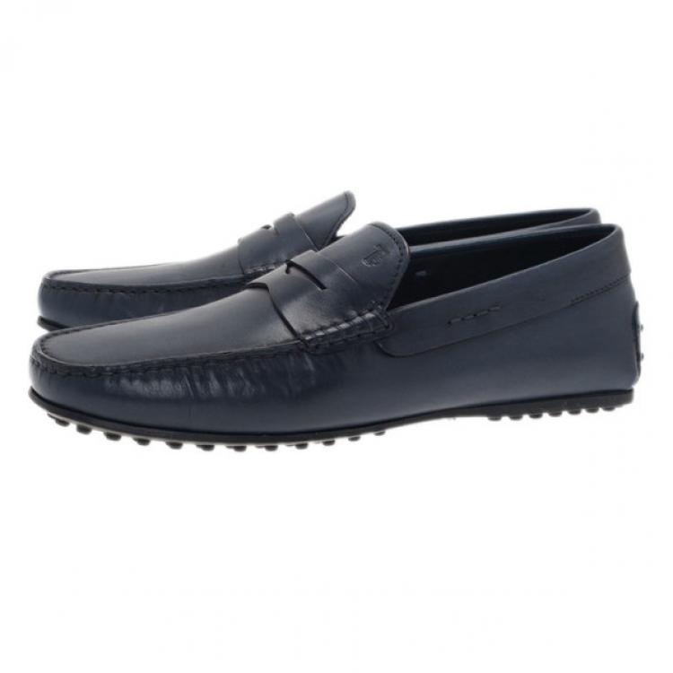 Pre Owned Tod's Navy Blue Leather Penny Loafers Size 43