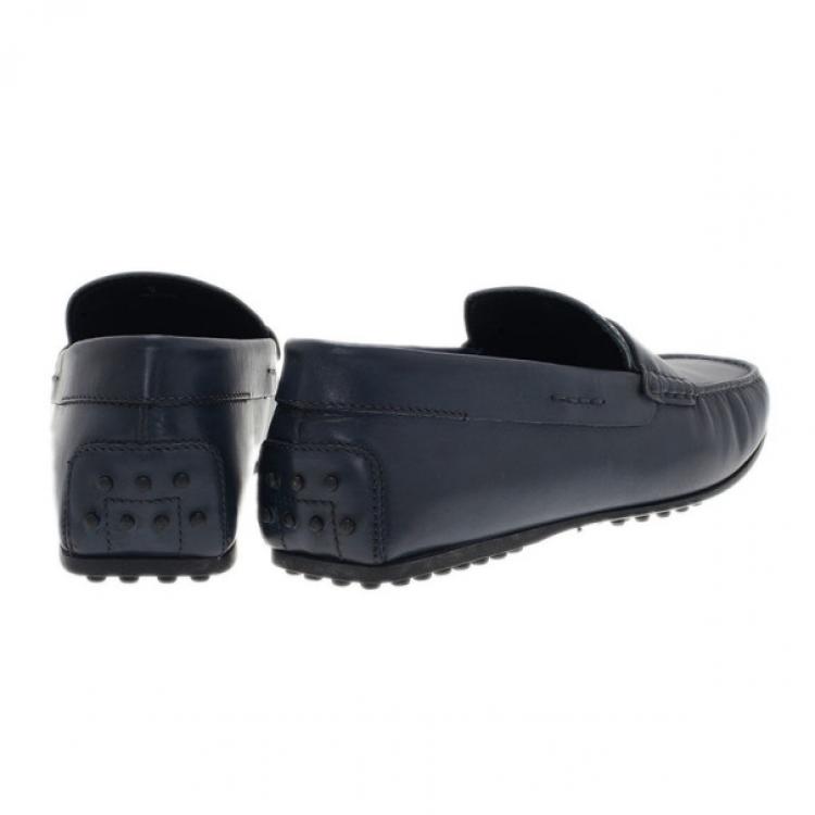 Pre Owned Tod's Navy Blue Leather Penny Loafers Size 43