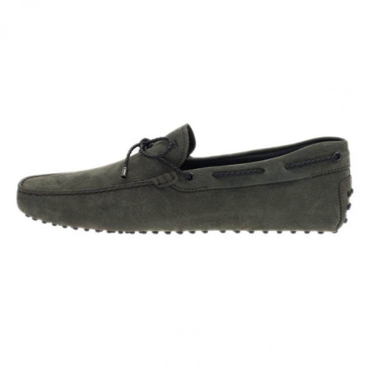 Pre Owned Tod's Dark Green Suede Bow Loafers Size 45