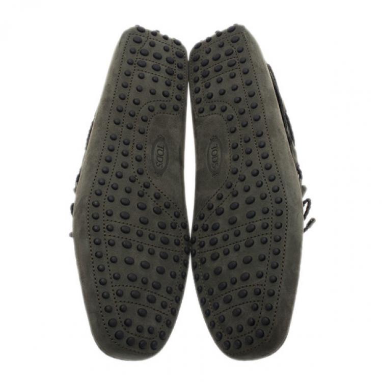 Pre Owned Tod's Dark Green Suede Bow Loafers Size 45