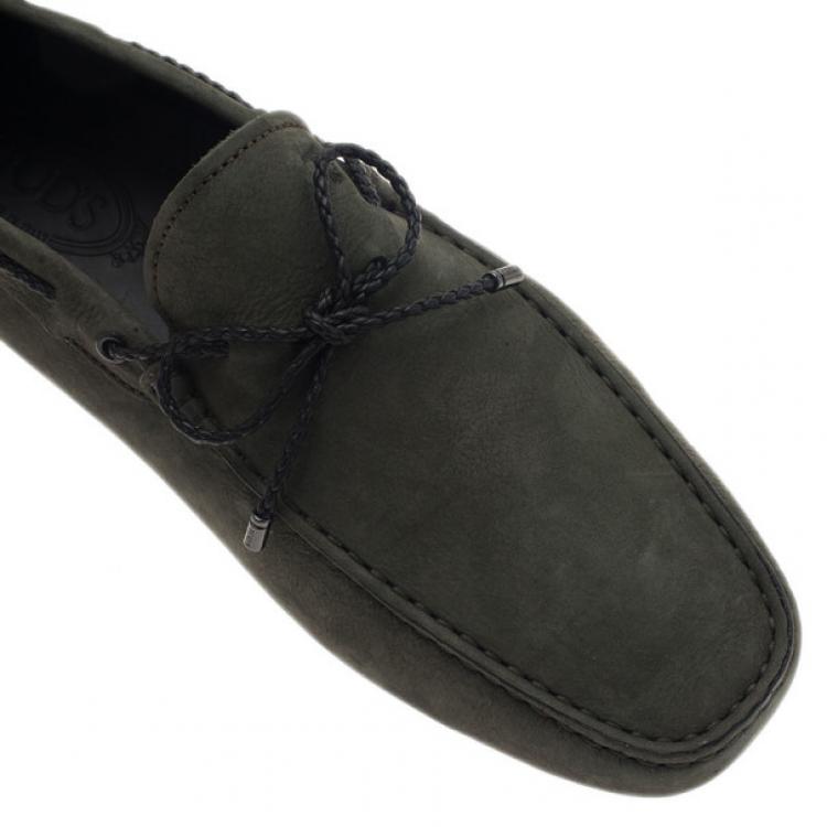 Pre Owned Tod's Dark Green Suede Bow Loafers Size 45