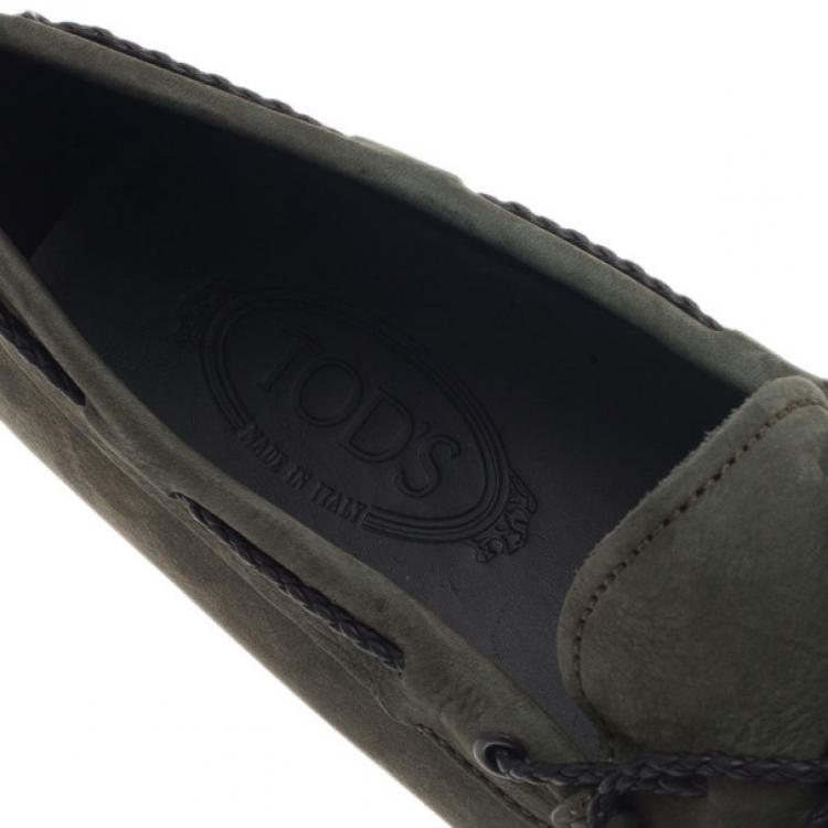 Pre Owned Tod's Dark Green Suede Bow Loafers Size 45