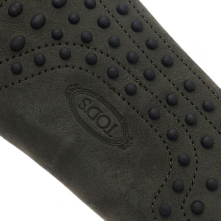 Pre Owned Tod's Dark Green Suede Bow Loafers Size 45