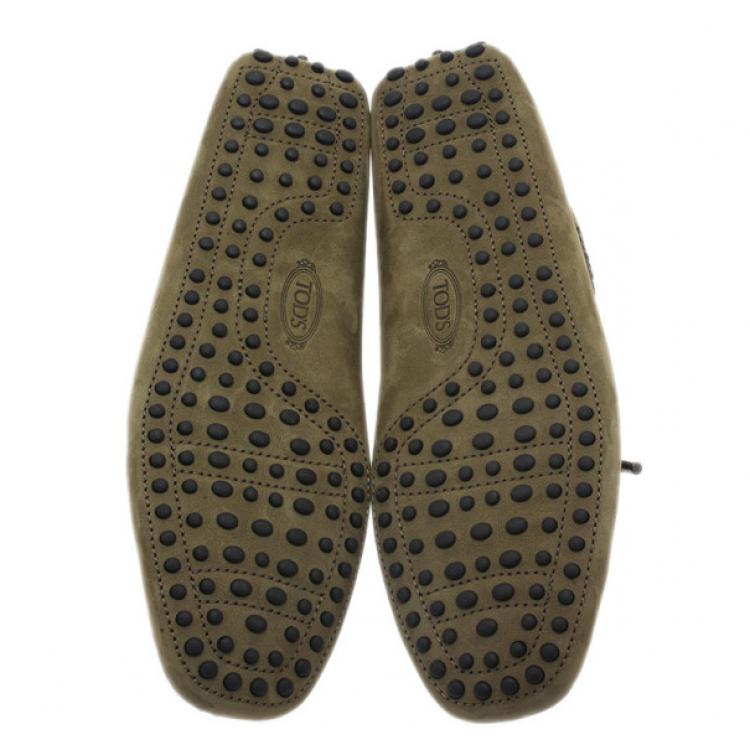 Pre Owned Tod's Light Green Suede Bow Loafers Size 42