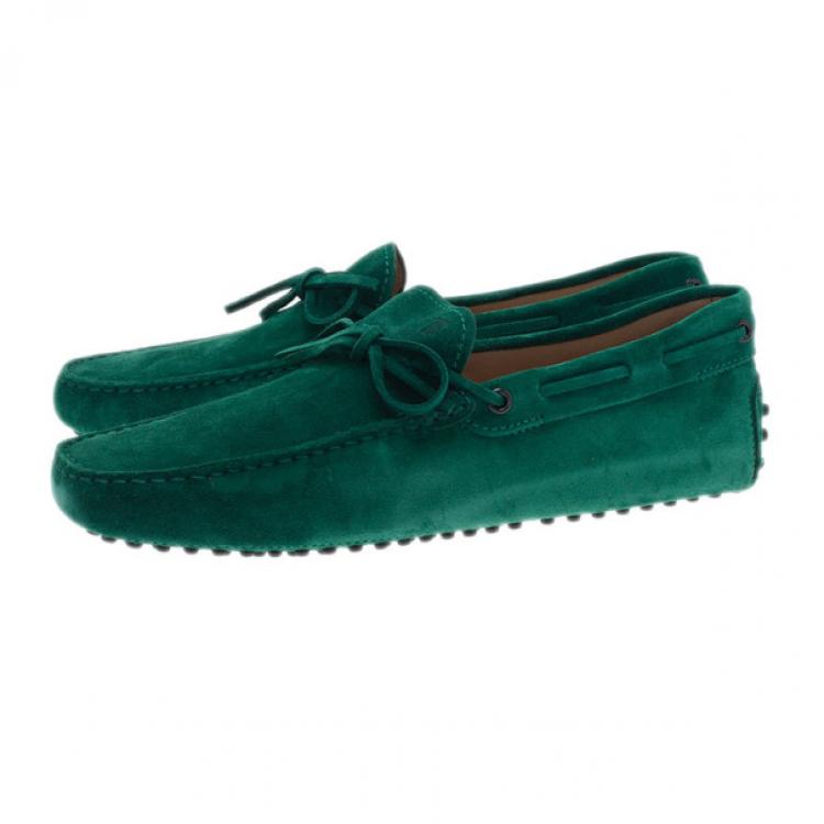 Pre Owned Tod's Forest Green Suede Bow Loafers Size 42