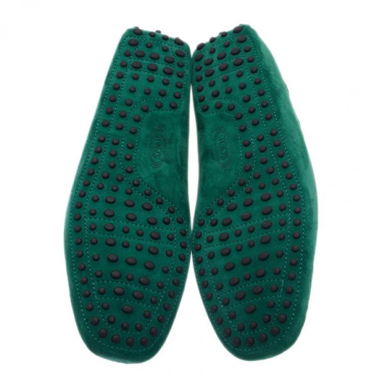 Pre Owned Tod's Forest Green Suede Bow Loafers Size 42