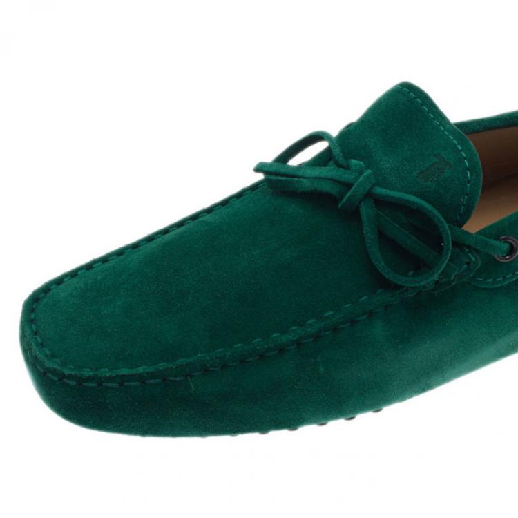 Pre Owned Tod's Forest Green Suede Bow Loafers Size 42