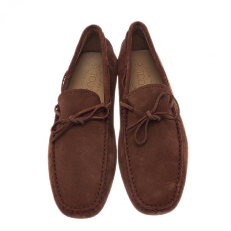 Pre Owned Tod's Brown Suede Bow Loafers Size 42.5