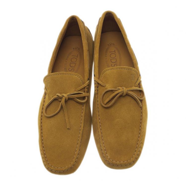 Pre Owned Tod's Mustard Suede Bow Loafers Size 42.5