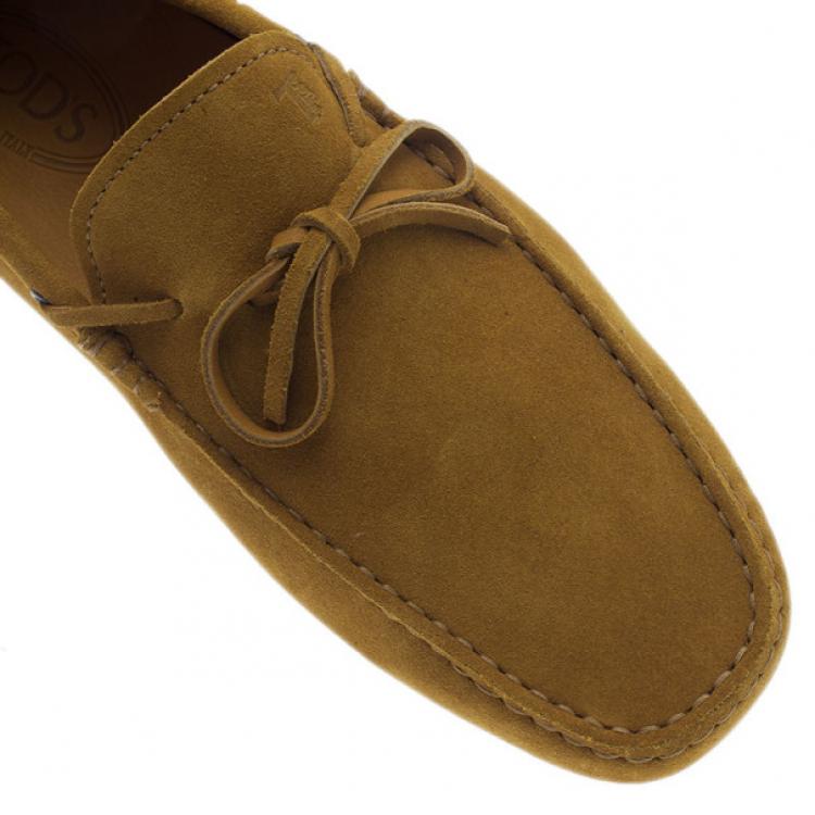 Pre Owned Tod's Mustard Suede Bow Loafers Size 42.5