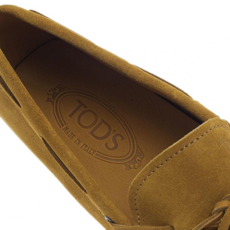 Pre Owned Tod's Mustard Suede Bow Loafers Size 42.5