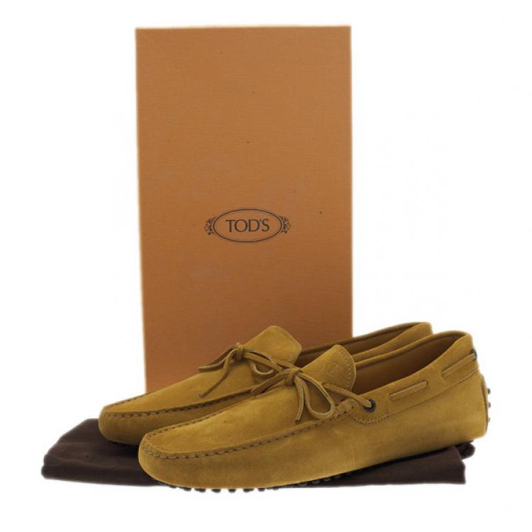 Pre Owned Tod's Mustard Suede Bow Loafers Size 42.5
