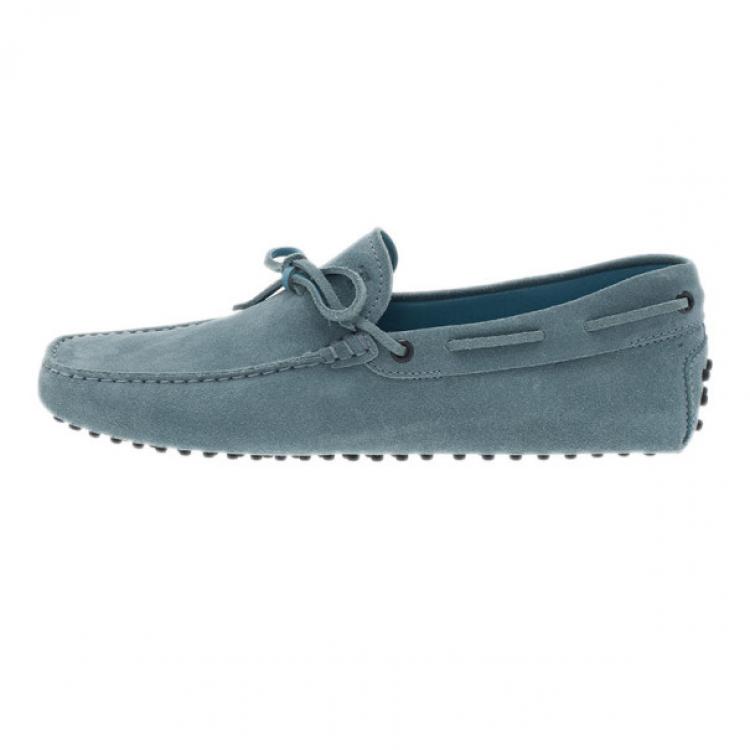 Pre Owned Tod's Sky Blue Suede Bow Loafers Size 42.5