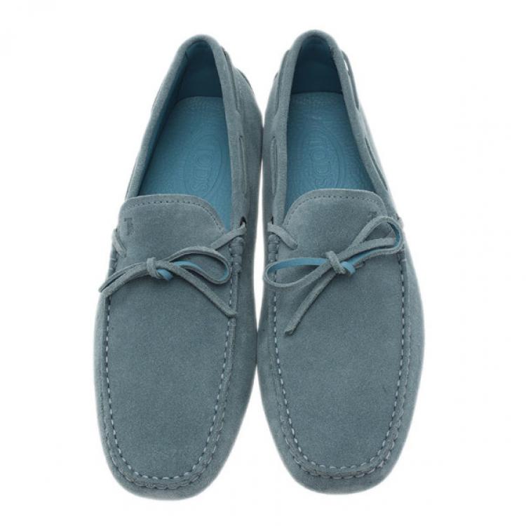 Pre Owned Tod's Sky Blue Suede Bow Loafers Size 42.5