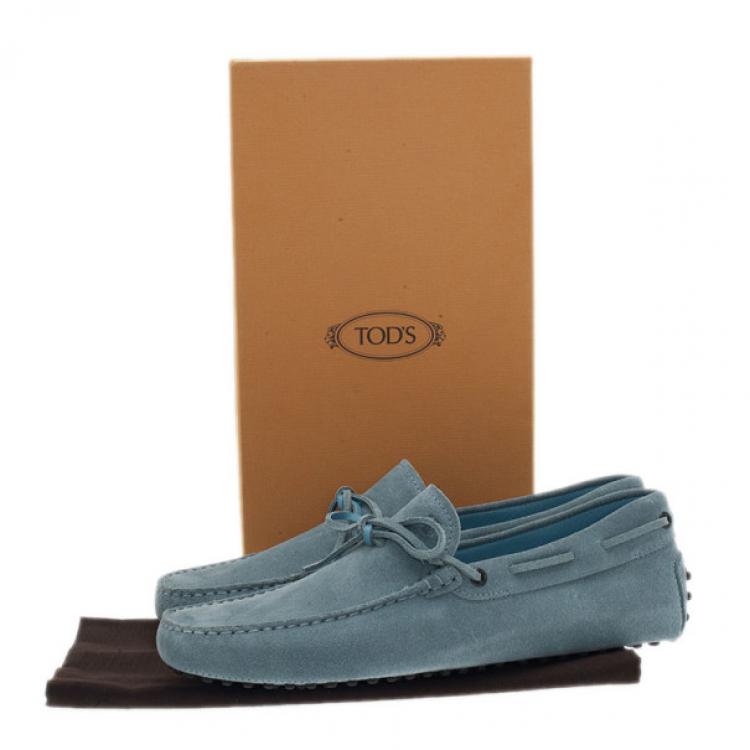 Pre Owned Tod's Sky Blue Suede Bow Loafers Size 42.5