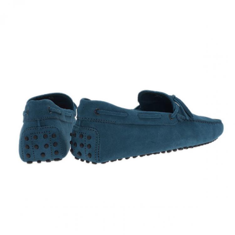 Pre Owned Tod's Blue Suede Bow Loafers Size 43.5