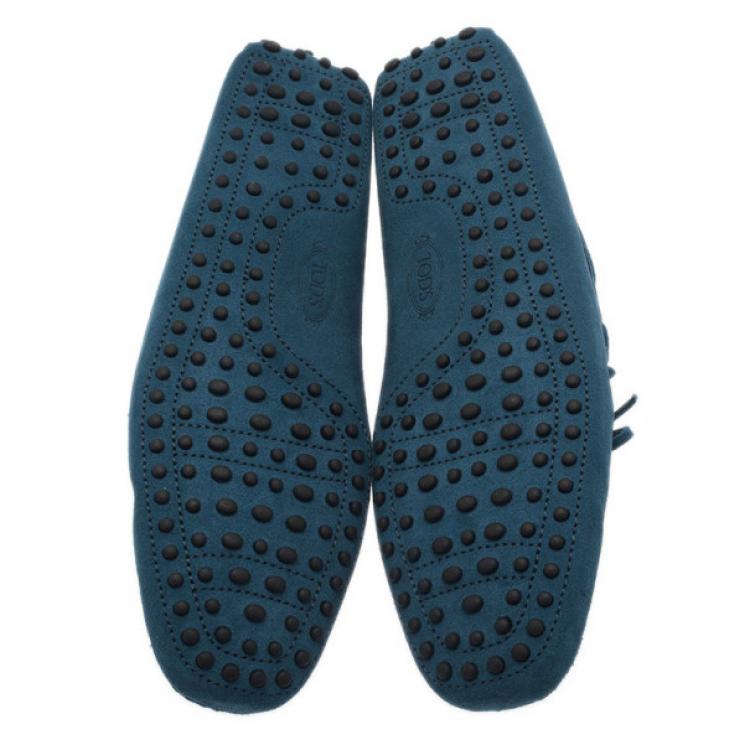 Pre Owned Tod's Blue Suede Bow Loafers Size 43.5