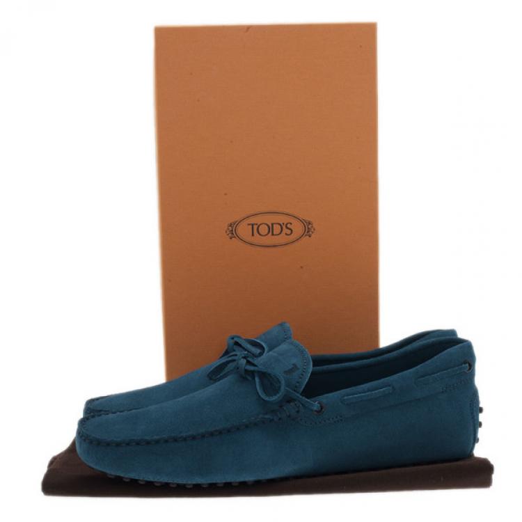 Pre Owned Tod's Blue Suede Bow Loafers Size 43.5
