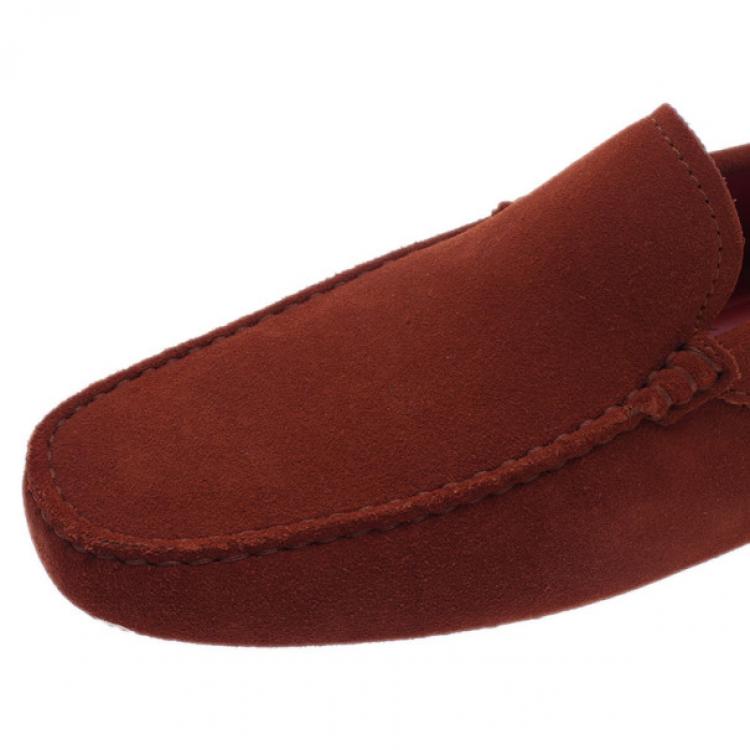 Pre Owned Tod’s for Ferrari Orange Suede Limited Edition Gommino Loafers Size 42