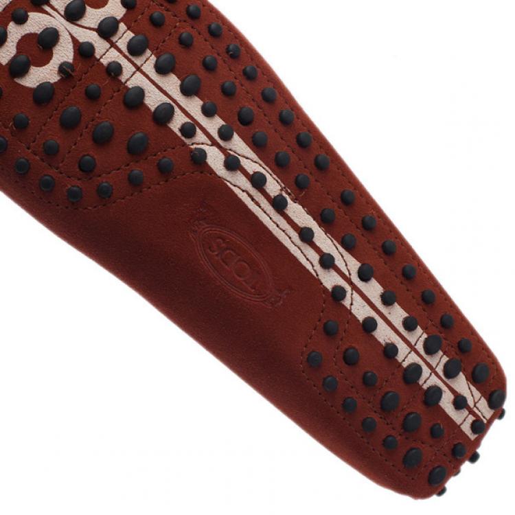 Pre Owned Tod’s for Ferrari Orange Suede Limited Edition Gommino Loafers Size 42