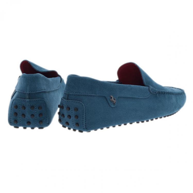 Pre Owned Tod’s for Ferrari Blue Suede Limited Edition Gommino Loafers Size 42