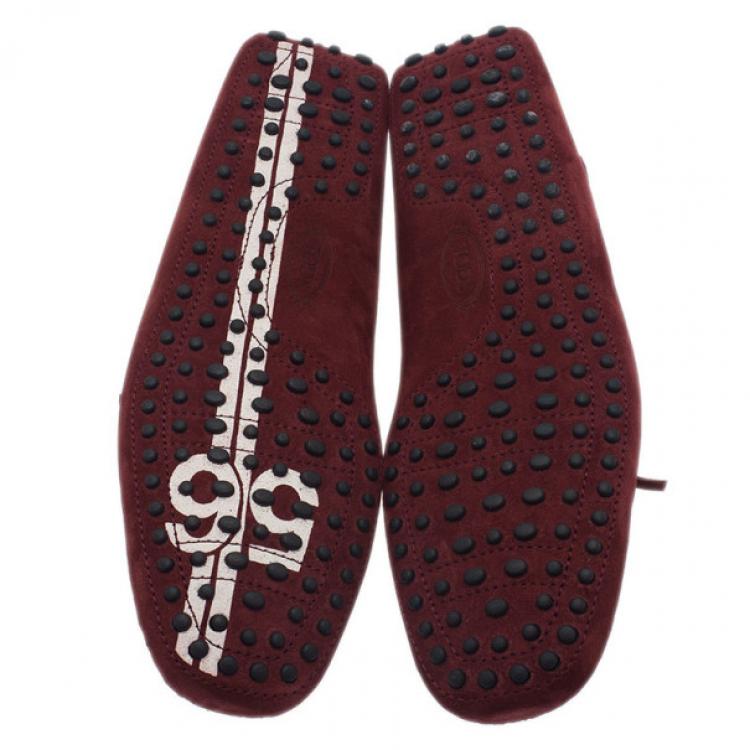 Pre Owned Tod's for Ferrari Maroon Suede Limited Edition Gommino Loafers Size 42.5