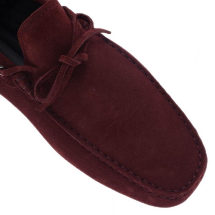 Pre Owned Tod's for Ferrari Maroon Suede Limited Edition Gommino Loafers Size 42.5