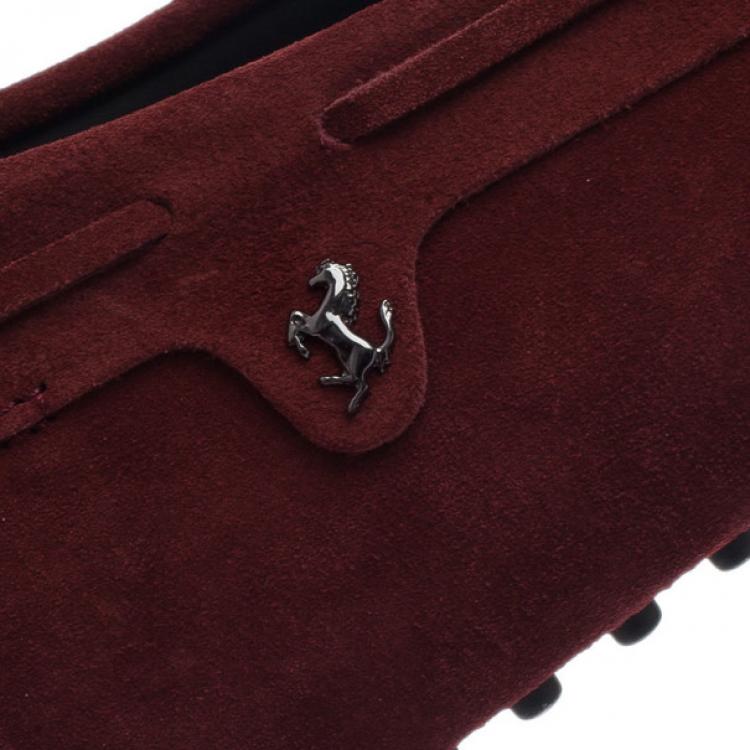 Pre Owned Tod's for Ferrari Maroon Suede Limited Edition Gommino Loafers Size 42.5