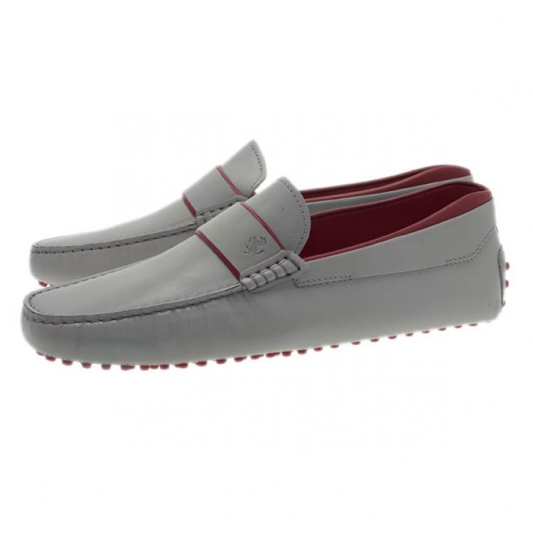 Pre Owned Tod's for Ferrari Grey Leather Gommino Loafers Size 43.5