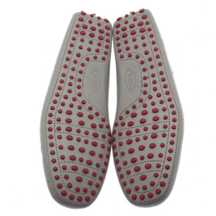 Pre Owned Tod's for Ferrari Grey Leather Gommino Loafers Size 43.5