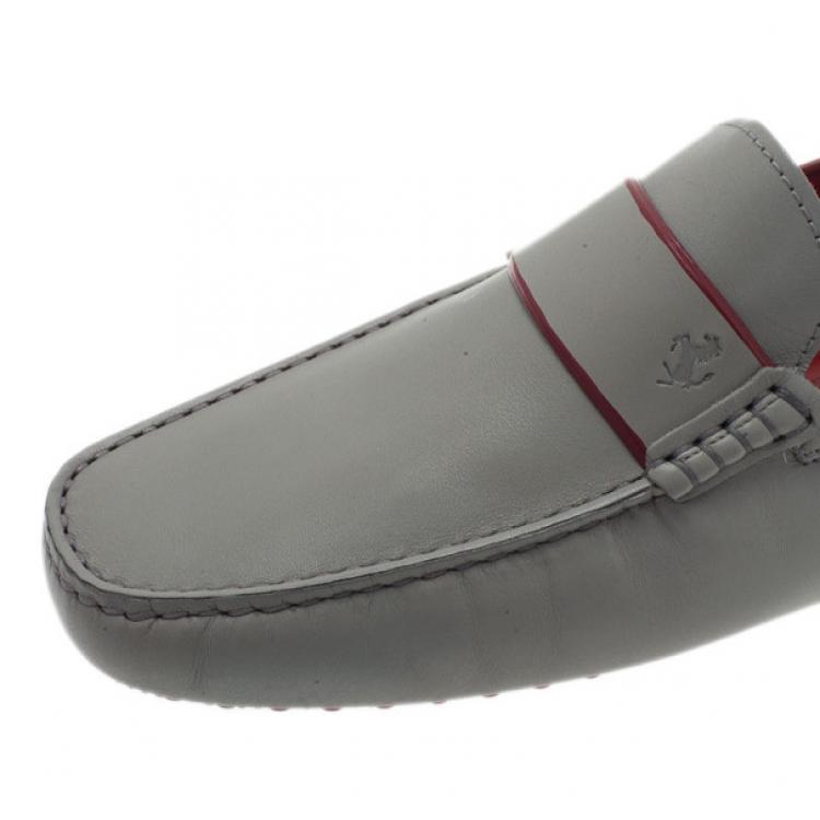 Pre Owned Tod's for Ferrari Grey Leather Gommino Loafers Size 43.5