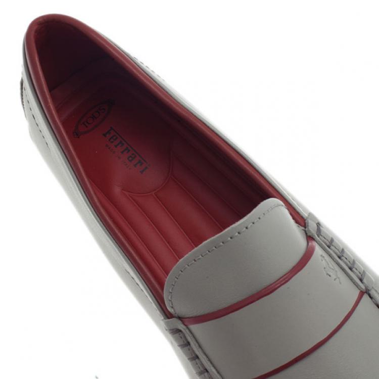Pre Owned Tod's for Ferrari Grey Leather Gommino Loafers Size 43.5