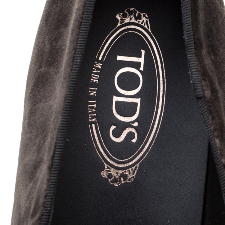 Pre Owned Tod's Moss Green Floral Textured Velvet Smoking Slippers Size 44.5