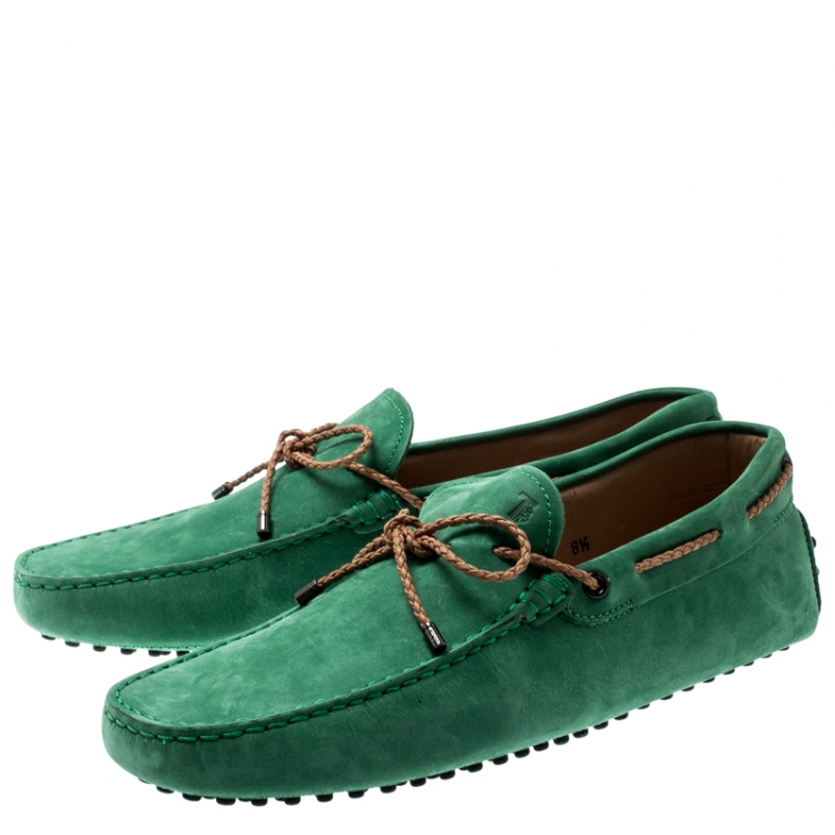 Pre Owned Tod's Green Suede with Contrast Braided Bow Loafers Size 42.5