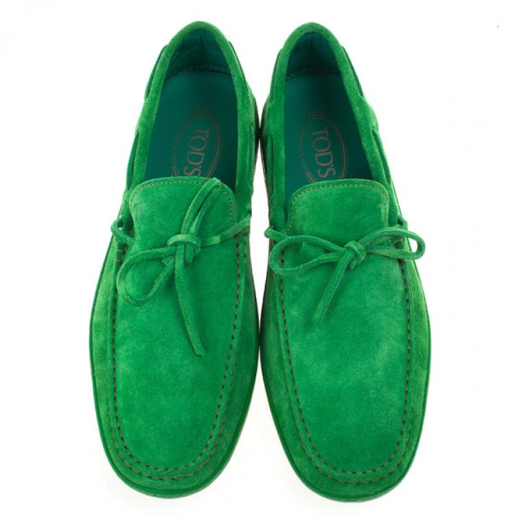 Pre Owned Tod's Green Suede Bow Loafers Size 44